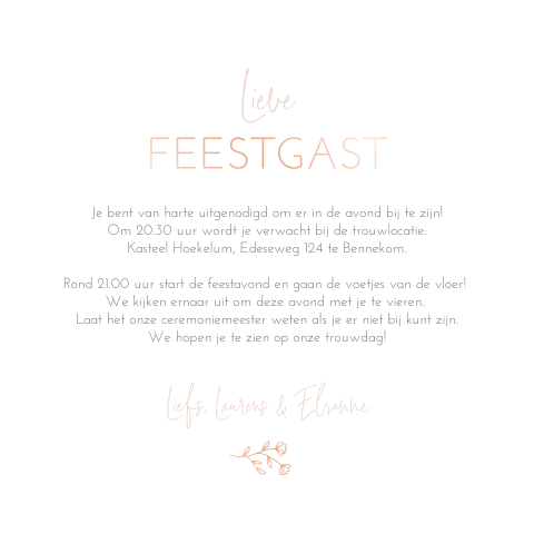 Pocketfold inlegkaartje lichtroze feestgast rosefolie