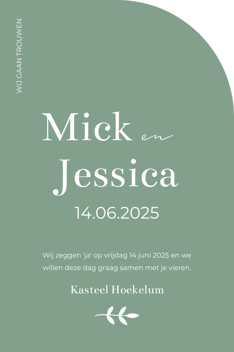 Trouwkaart boog vorm stans groen met takje