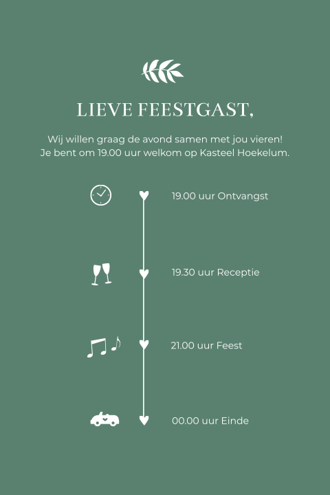 Pocketfold inlegkaart feestgast programma trouwkaart donkergroen