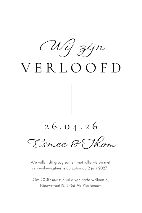 Verlovingskaart klassiek modern streep