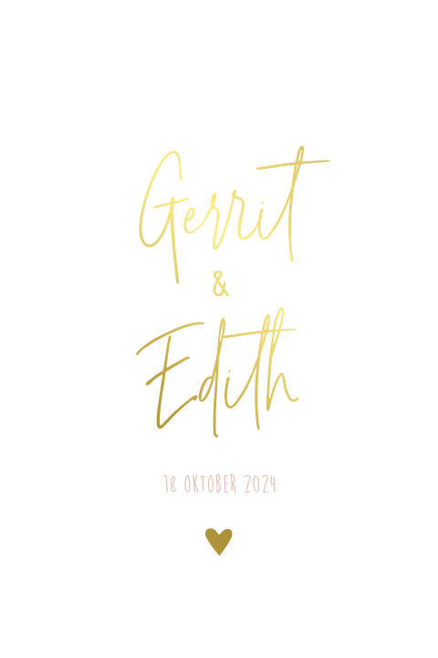 Trouwkaart boog vorm chique wit met goudfolie