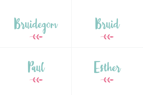 Naamkaartjes aqua blauw en roze watercolor 4 stuks