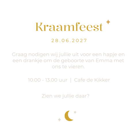 Kraamfeest uitnodiging Emma wit goud neutraal