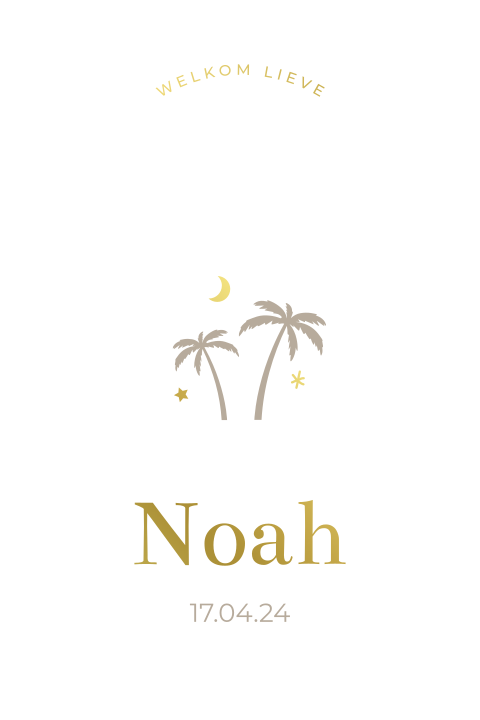 Geboortekaartje neutraal stans vorm boog modern palmboom goudfolie