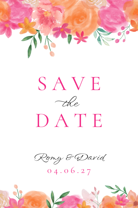 Save the date bloemen kleurrijk roze oranje