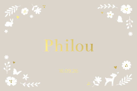 Geboortekaartje neutraal bohemian bloemen vlinders goudfolie