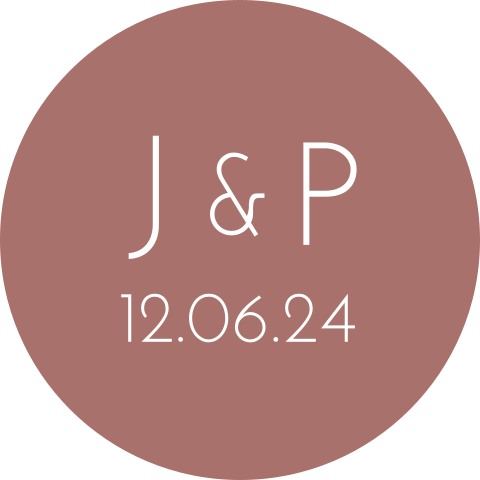 Sluitsticker trouwkaart Jessica & Peter modern roest rood initialen