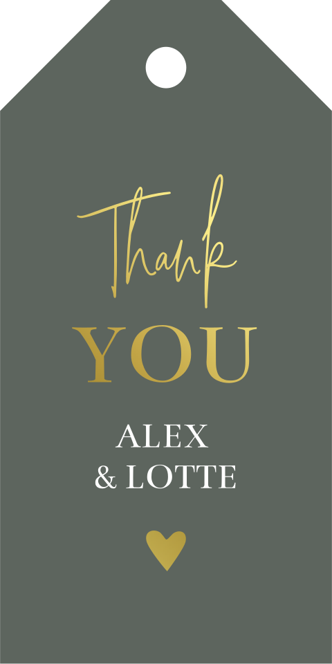 Label bedankjes bruiloft hangtag groen goudfolie