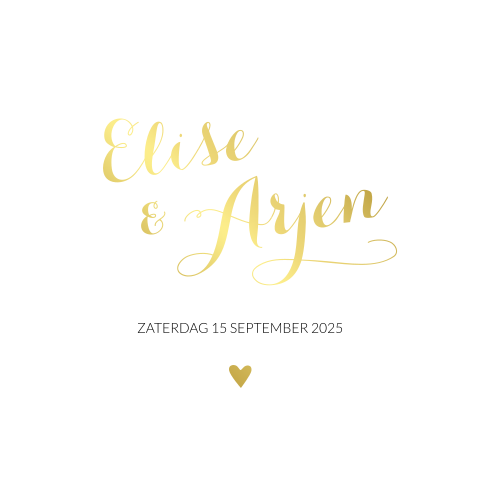 Trouwkaart wit chique met sierlijke goudfolie letters