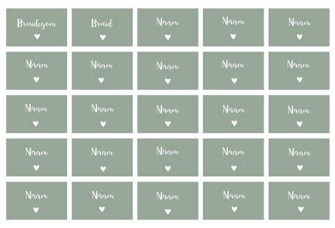 NAAMKAARTJES In het GROEN met wit HARTJE - 25 STUKS 8X5 CM