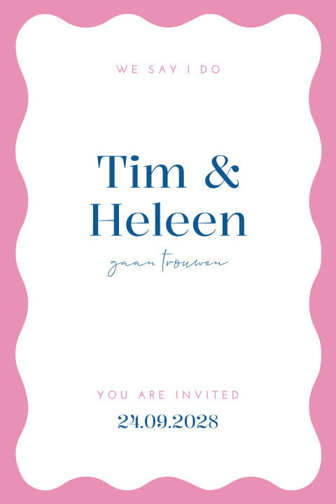 Trouwkaart modern golf roze blauw