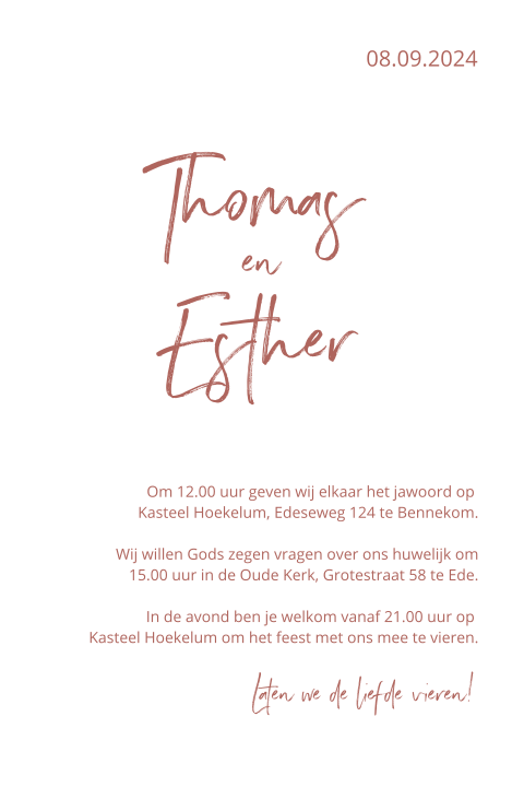 Pocketfold trouwkaart inlegkaart terra modern oudroze