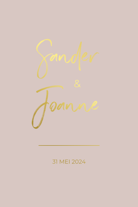 Trouwkaart oudroze met goudfolie en trouwlogo