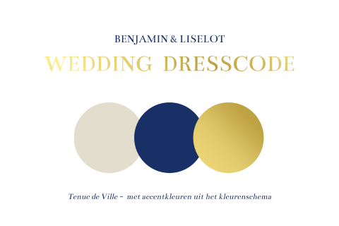 Dresscode kaartje bruiloft kleuren goud blauw