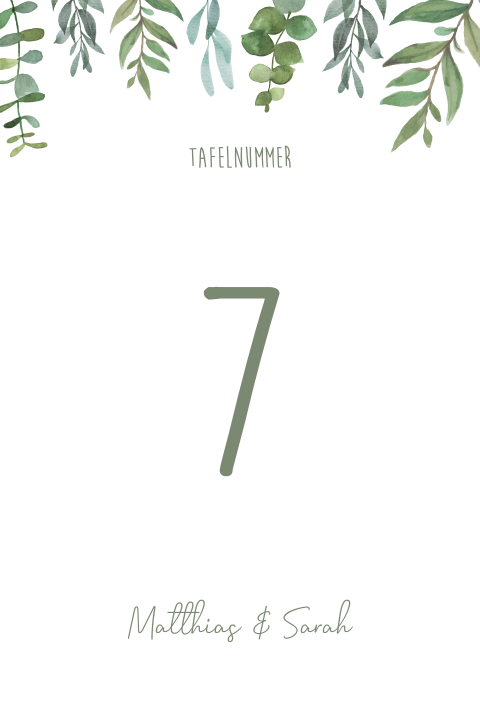 Tafelnummer kaart bruiloft botanical leaves