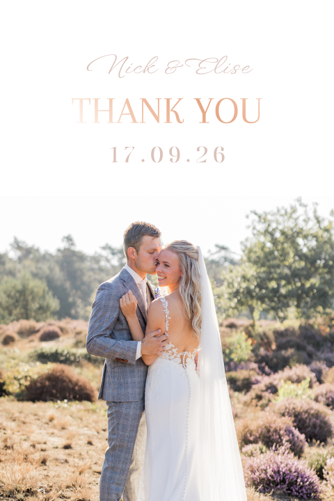 Bedankkaart bruiloft foto rosefolie roze