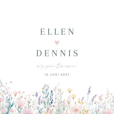 Trouwkaart romantisch bloemen pastel dubbel