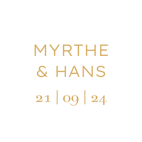 Sluitsticker trouwkaart Myrthe & Hans wit modern namen trouwdatum