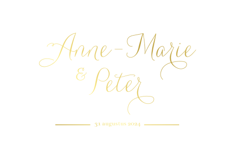 Trouwkaart chique met sierlijke letters in goudfolie en trouwlogo