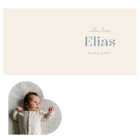 Geboortekaartje jongen labelkaart hartje foto beige