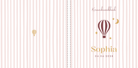 Kraambezoekboek voor een meisje roze streepjes luchtballon - Sophia