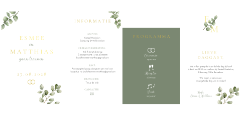 pocketfold trouwkaart eucalyptus goudfolie