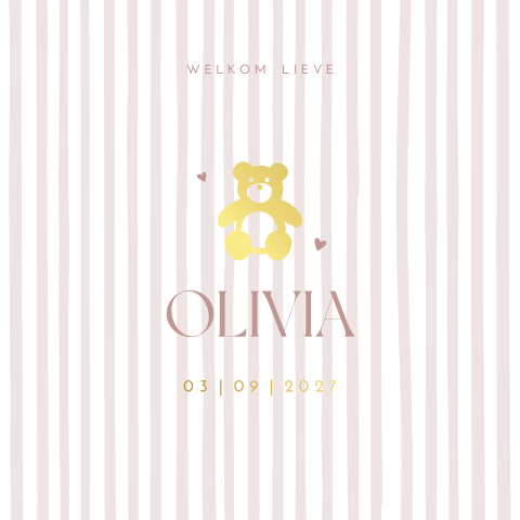 Geboortekaartje meisje beertje strepen oudroze