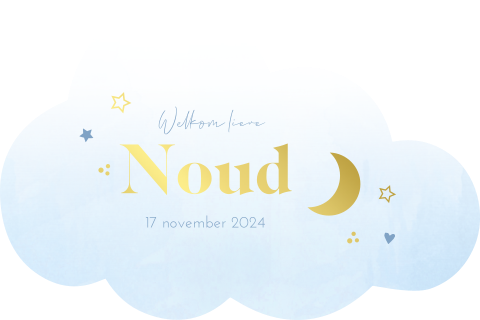 Geboortekaartje jongen stans wolk + maan, sterren & goudfolie