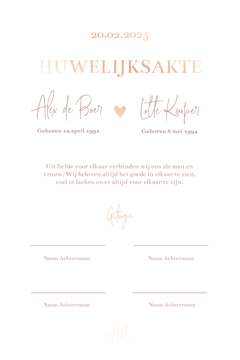 Trouwakte bruiloft ceremonie dusty pink