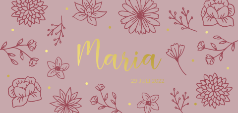 Geboortekaartje meisje met patroon bloemen en goudfolie stipjes