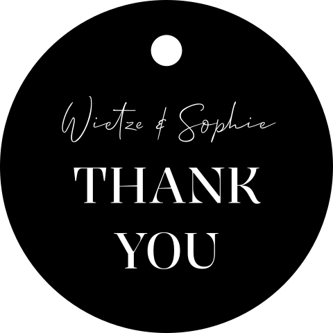 Label bedankjes bruiloft rond zwart - 16 stuks