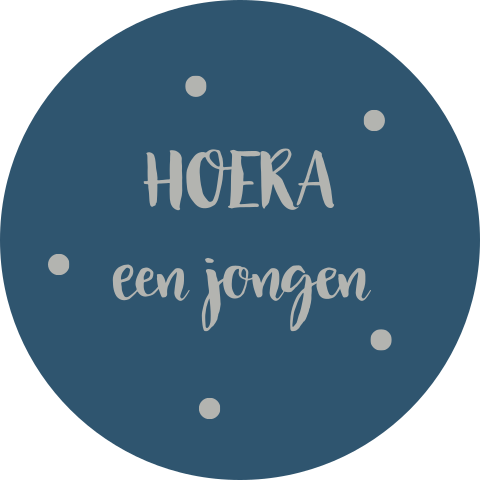 Sluitsticker geboortekaartje Olivier blauw stip hoera