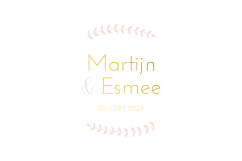 Trouwkaart ovaal vorm met krans takjes en goudfolie