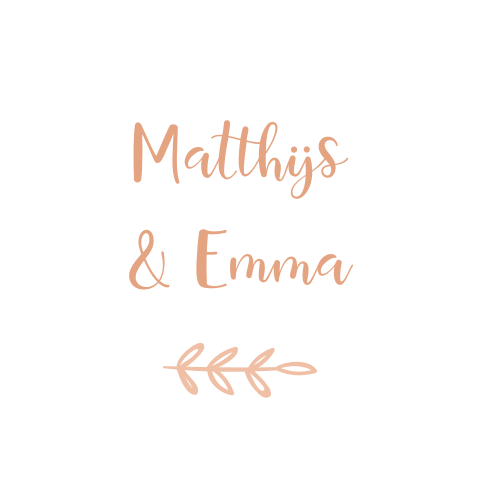 Sluitsticker trouwkaart Matthijs & Emma wit namen takje