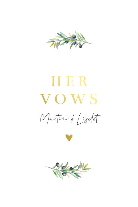 Geloftenboekje bruiloft olijftakjes goudfolie her vows