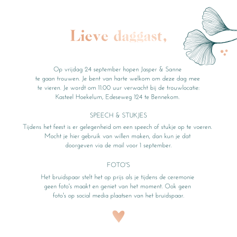 Ceremoniemeester kaart botanische stijl met rosefolie