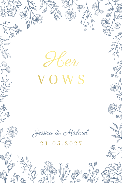 Geloftenboekje bruiloft klassiek bloemen blauw her vows