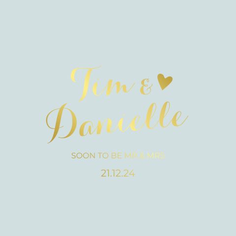 Trouwkaart mintgroen met goudfolie en hartje