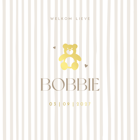 Geboortekaartje neutraal beertje streepjes beige