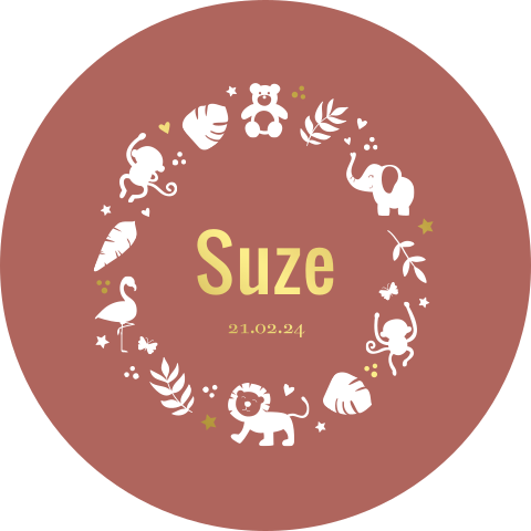 Geboortekaartje jungle meisje stans rond dieren & goudfolie