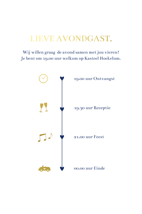 Pocketfold inlegkaart voor programma trouwen met goudfolie