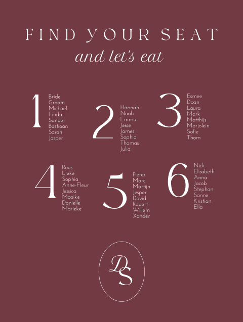 Tafelschikking bord bruiloft burgundy classic