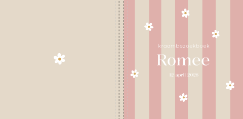 Kraambezoekboek geboortekaartje Romee streepjes bloemen