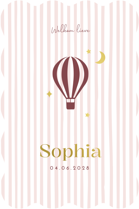 Geboortekaartje meisje golf luchtballon strepen
