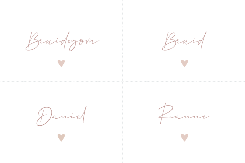 Naamkaartjes wit oudroze met romantische hartjes – 4 stuks