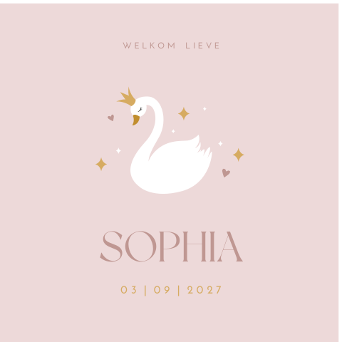 Geboortebord meisje roze Sophia zwaan