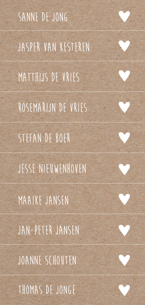 Naamkaartjes kraft look menu labels namen hartje