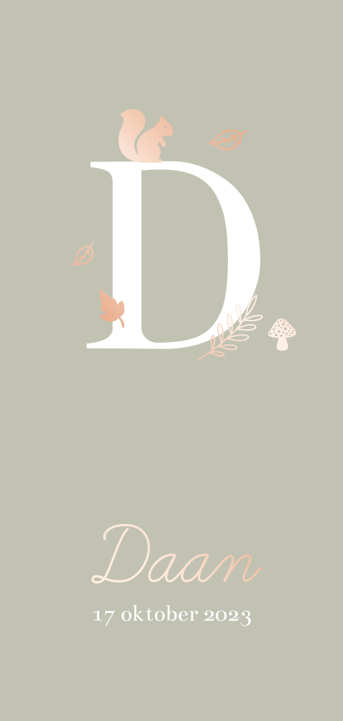 Geboortekaartje jongen herfst letter rosefolie