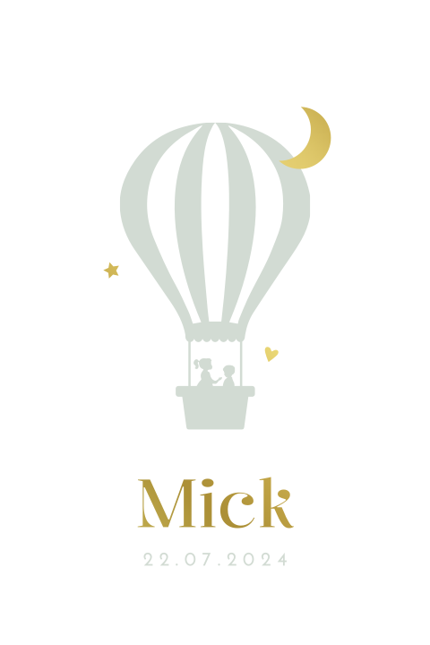 Geboortekaartje jongen luchtballon goudfolie