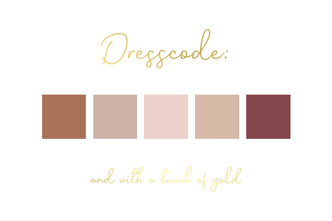 Dresscode kaartje met goudfolie en kleuren vierkantjes